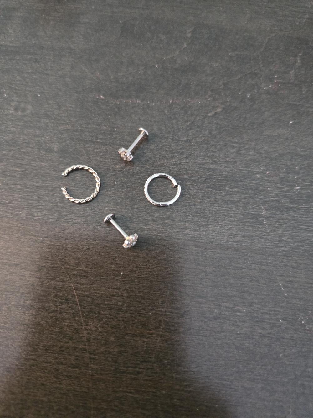 Set of Silver Tone Cubic Zirconia Cartilage Studs and Hoops